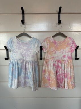 Cat & Jack Girls Tie-Dye Short Sleeve Skater Dress - Blue & Pink